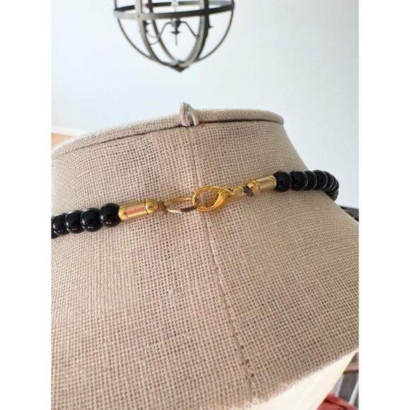 Vintage Brass Inlay Black Chunky Bohemian Necklace Large Pendant Tribal Ethnic - Picture 13 of 13